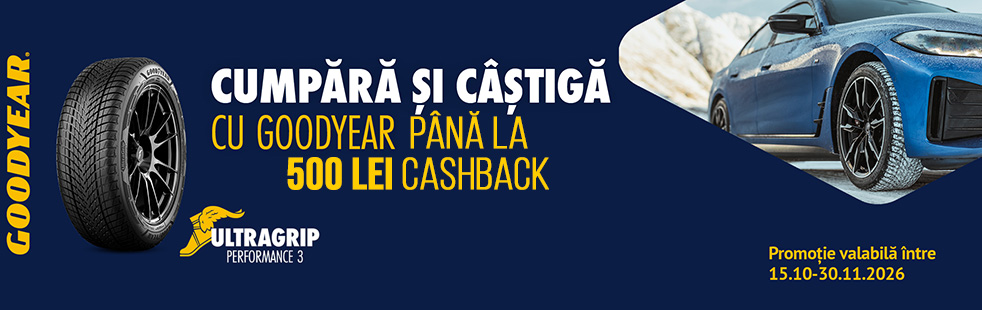 Cumperi anvelope de iarnă sau all-season GOODYEAR. Primești până la 500 RON înapoi.